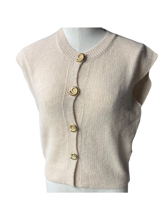 By Together Holland Tops - By Together Holland Vest Small  Beige Knit Cardigan Vest W Gold Spiral Buttons